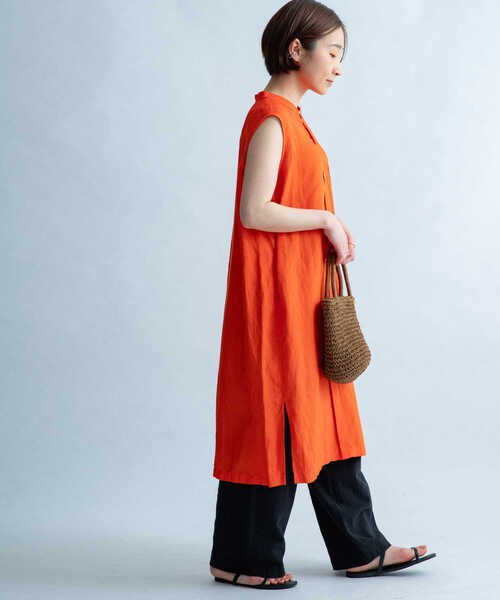 FORK&SPOON(フォークアンドスプーン)の「FORK&SPOON ノースリーブロングシャツ(シャツ/ブラウス・レディース・オフホワイト/ブラック/オレンジ・ONE)」の3枚目の写真