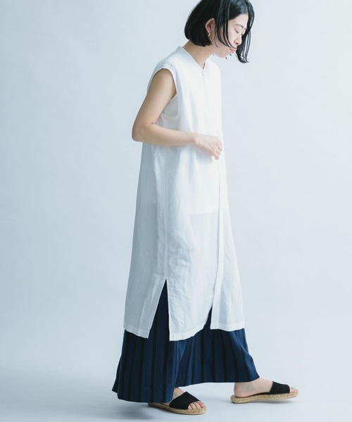 FORK&SPOON(フォークアンドスプーン)の「FORK&SPOON ノースリーブロングシャツ(シャツ/ブラウス・レディース・オフホワイト/ブラック/オレンジ・ONE)」の5枚目の写真