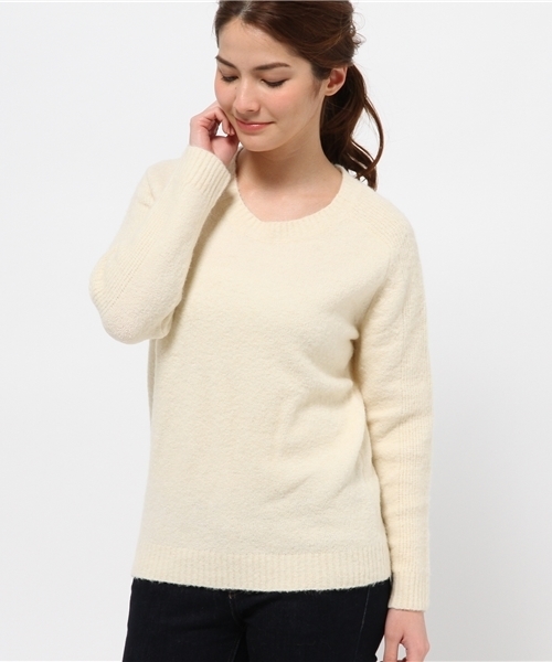 OUTLET（アウトレット）の「【DouDou】クルーネックニットプルオーバー（ニット/セーター・レディース・ホワイト/ブルー/グレー・FREE）」の2枚目の写真