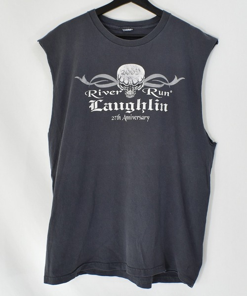 VINTAGE(ヴィンテージ)の「【ヴィンテージ古着】Y2K Laughlin River Run / ラフリン・リバー・ラン カットオフTシャツ(タンクトップ・メンズ・ブラック・LARGE)」の1枚目の写真