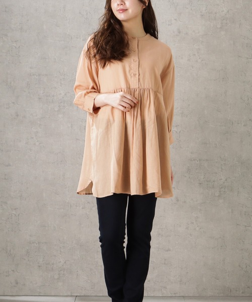 NAVY(ネイビー)の「エアフリーノーカラーチュニック ブラウスシャツ(シャツ/ブラウス・レディース・チャコール/ベージュ/オレンジ・フリー)」の10枚目の写真