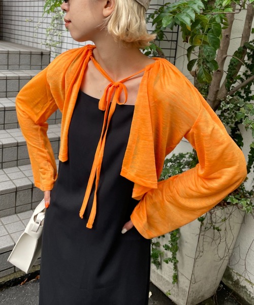 CIAOPANIC（チャオパニック）の「シアー2wayカーディガン（カーディガン/ボレロ・レディース・ブラック/ホワイト/オレンジ/グリーン/ピンク・FREE）」の5枚目の写真