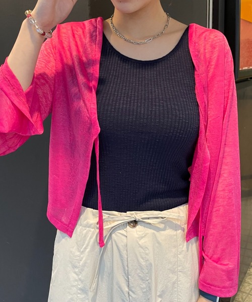 CIAOPANIC（チャオパニック）の「シアー2wayカーディガン（カーディガン/ボレロ・レディース・ブラック/ホワイト/オレンジ/グリーン/ピンク・FREE）」の12枚目の写真