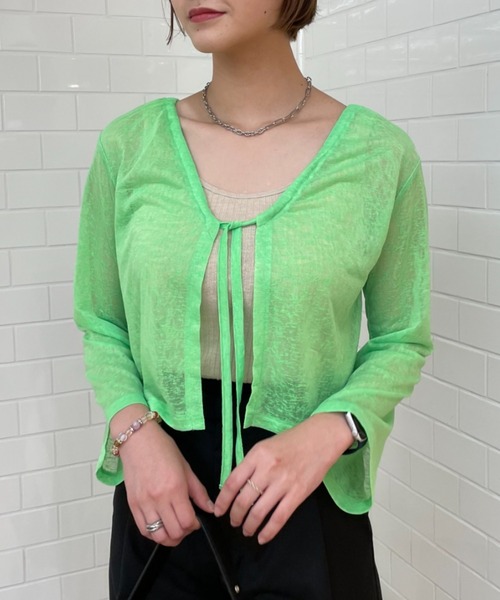 CIAOPANIC（チャオパニック）の「シアー2wayカーディガン（カーディガン/ボレロ・レディース・ブラック/ホワイト/オレンジ/グリーン/ピンク・FREE）」の22枚目の写真