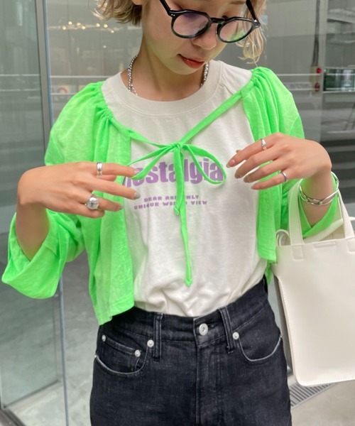 CIAOPANIC（チャオパニック）の「シアー2wayカーディガン（カーディガン/ボレロ・レディース・ブラック/ホワイト/オレンジ/グリーン/ピンク・FREE）」の17枚目の写真