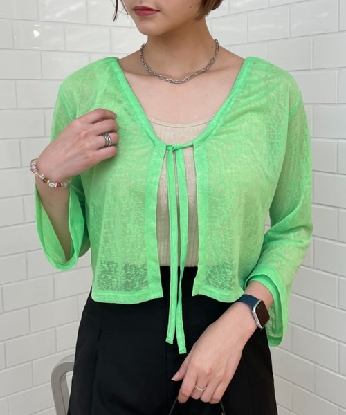 CIAOPANIC（チャオパニック）の「シアー2wayカーディガン（カーディガン/ボレロ・レディース・ブラック/ホワイト/オレンジ/グリーン/ピンク・FREE）」の21枚目の写真