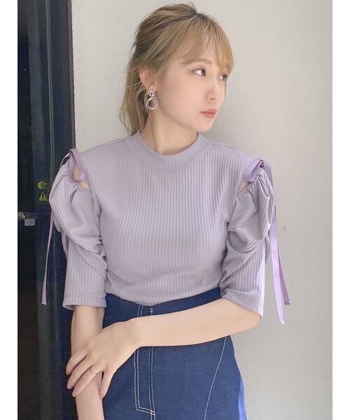 dazzlin（ダズリン）の「ショルダー2WAYギャザートップス（Tシャツ/カットソー・レディース・パープル/オフホワイト/ベージュ・FREE）」の12枚目の写真