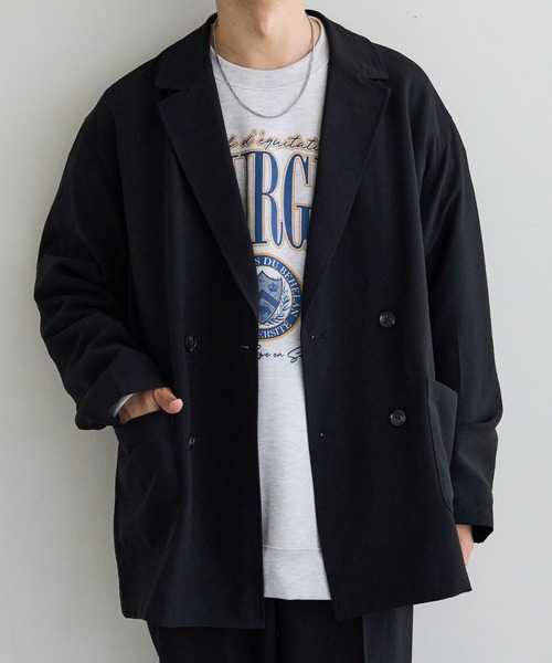 DISCOAT（ディスコート）の「テックリネンWブレストシャツジャケット（テーラードジャケット・レディース・ブラック/ブラウン・FREE）」の3枚目の写真