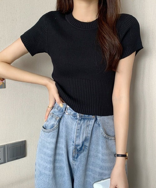 urge:(アージコロン )の「【Bl】【URGE:】クルーネック 半袖 リブニット トップス(Tシャツ/カットソー・レディース・ホワイト/ブラック/グリーン/ブルー/ピンク・MEDIUM/X-LARGE/LARGE/SMALL)」の3枚目の写真