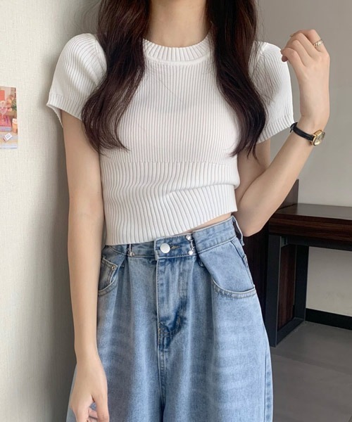 urge:(アージコロン )の「【Bl】【URGE:】クルーネック 半袖 リブニット トップス(Tシャツ/カットソー・レディース・ホワイト/ブラック/グリーン/ブルー/ピンク・MEDIUM/X-LARGE/LARGE/SMALL)」の6枚目の写真