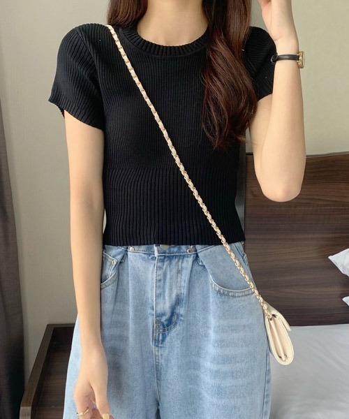 urge:(アージコロン )の「【Bl】【URGE:】クルーネック 半袖 リブニット トップス(Tシャツ/カットソー・レディース・ホワイト/ブラック/グリーン/ブルー/ピンク・MEDIUM/X-LARGE/LARGE/SMALL)」の7枚目の写真