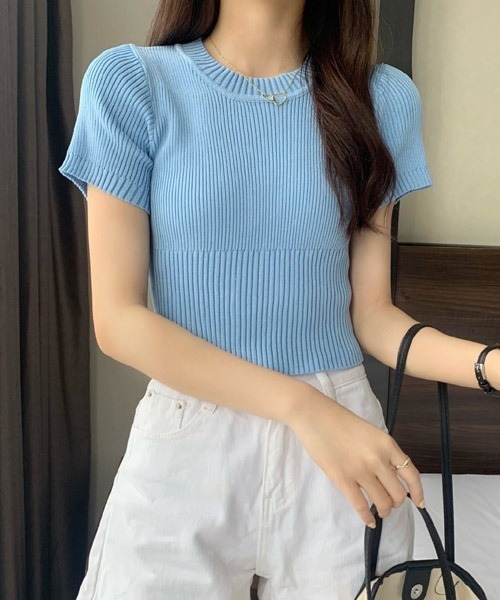 urge:(アージコロン )の「【Bl】【URGE:】クルーネック 半袖 リブニット トップス(Tシャツ/カットソー・レディース・ホワイト/ブラック/グリーン/ブルー/ピンク・MEDIUM/X-LARGE/LARGE/SMALL)」の9枚目の写真