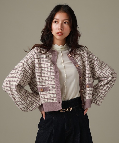 Cheek(チーク)の「ツイードカーディガン(カーディガン/ボレロ・レディース・ホワイト×ブラック/ラベンダー・MEDIUM)」の1枚目の写真