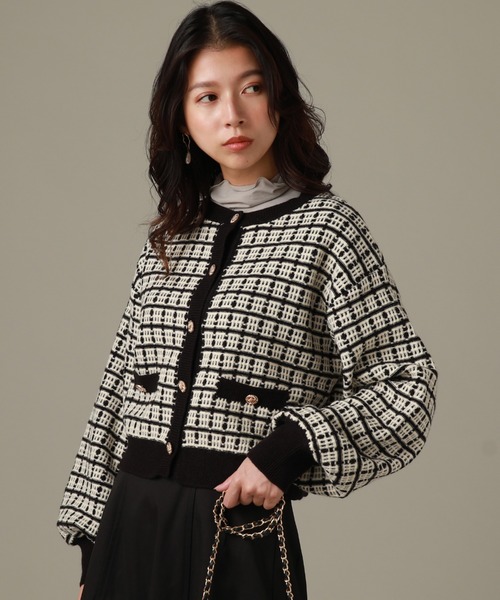 Cheek(チーク)の「ツイードカーディガン(カーディガン/ボレロ・レディース・ホワイト×ブラック/ラベンダー・MEDIUM)」の2枚目の写真