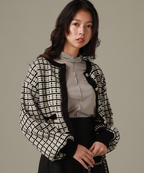 Cheek(チーク)の「ツイードカーディガン(カーディガン/ボレロ・レディース・ホワイト×ブラック/ラベンダー・MEDIUM)」の4枚目の写真