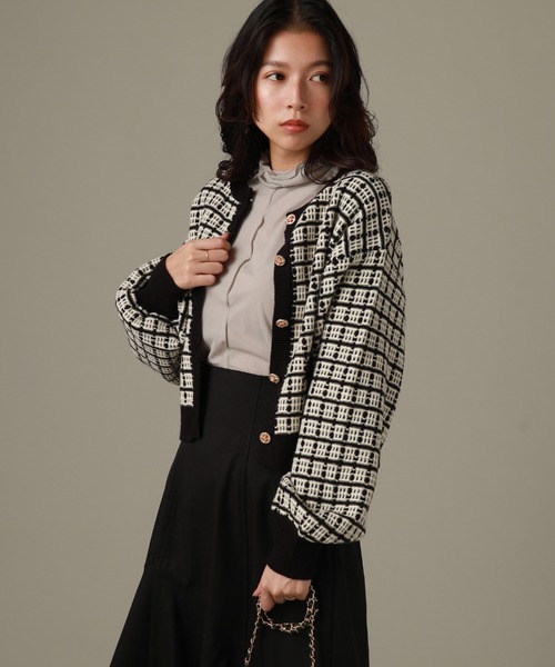 Cheek(チーク)の「ツイードカーディガン(カーディガン/ボレロ・レディース・ホワイト×ブラック/ラベンダー・MEDIUM)」の5枚目の写真