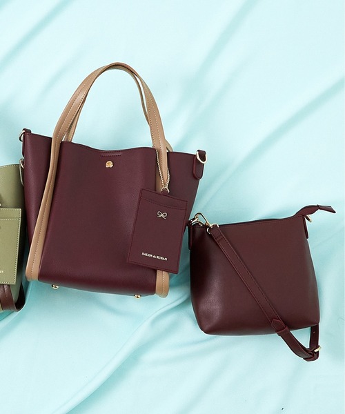 SALON de RUBAN（サロンドルヴァン）の「【SALON de RUBAN / サロン ド ルヴァン】 2wayハンドトート パスケース＆ポーチ付き（トートバッグ・レディース・ワイン/グリーン/ブラック×ホワイト・FREE）」の3枚目の写真