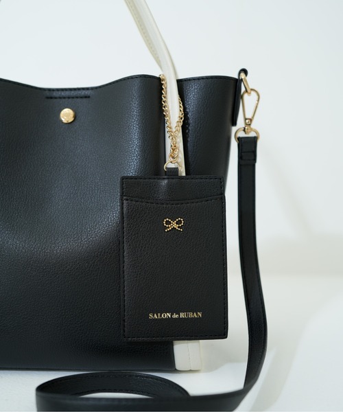 SALON de RUBAN（サロンドルヴァン）の「【SALON de RUBAN / サロン ド ルヴァン】 2wayハンドトート パスケース＆ポーチ付き（トートバッグ・レディース・ワイン/グリーン/ブラック×ホワイト・FREE）」の13枚目の写真