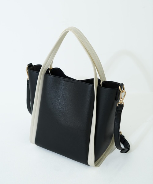 SALON de RUBAN（サロンドルヴァン）の「【SALON de RUBAN / サロン ド ルヴァン】 2wayハンドトート パスケース＆ポーチ付き（トートバッグ・レディース・ワイン/グリーン/ブラック×ホワイト・FREE）」の15枚目の写真