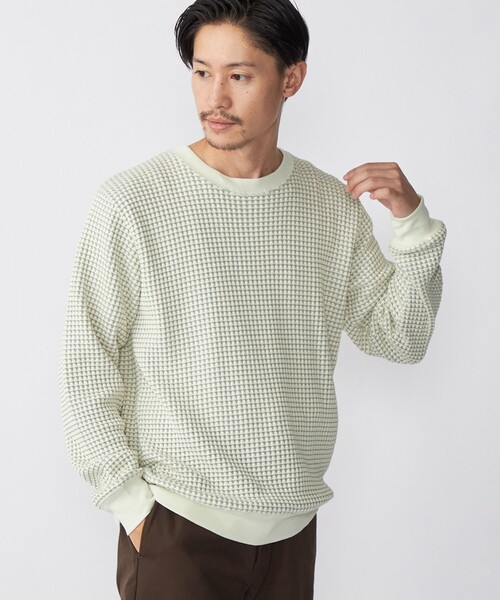 SHIPS(シップス)の「SHIPS: 2トーン ビッグワッフル クルーネック プルオーバー (ロンT)(Tシャツ/カットソー・メンズ・チャコールグレー/ネイビー/ライトグリーン/ナチュラル・SMALL/MEDIUM/LARGE/X-LARGE)」の3枚目の写真
