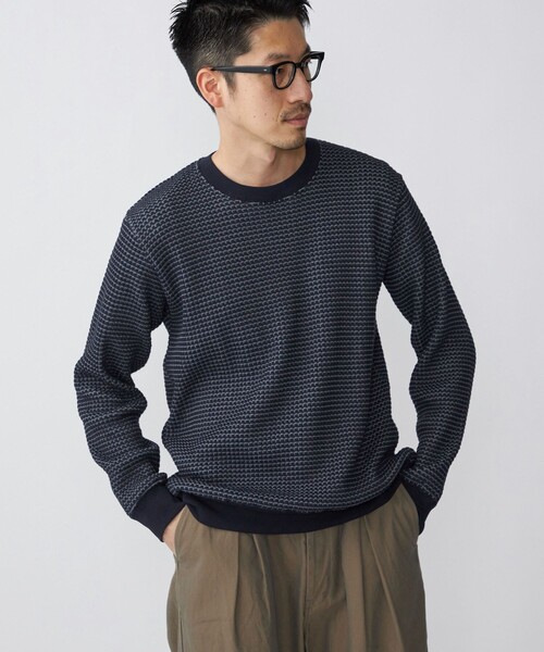 SHIPS(シップス)の「SHIPS: 2トーン ビッグワッフル クルーネック プルオーバー (ロンT)(Tシャツ/カットソー・メンズ・チャコールグレー/ネイビー/ライトグリーン/ナチュラル・SMALL/MEDIUM/LARGE/X-LARGE)」の4枚目の写真