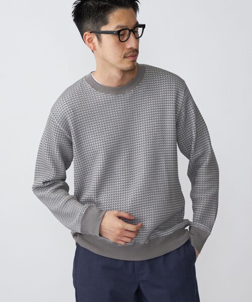 SHIPS(シップス)の「SHIPS: 2トーン ビッグワッフル クルーネック プルオーバー (ロンT)(Tシャツ/カットソー・メンズ・チャコールグレー/ネイビー/ライトグリーン/ナチュラル・SMALL/MEDIUM/LARGE/X-LARGE)」の2枚目の写真