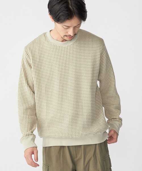 SHIPS(シップス)の「SHIPS: 2トーン ビッグワッフル クルーネック プルオーバー (ロンT)(Tシャツ/カットソー・メンズ・チャコールグレー/ネイビー/ライトグリーン/ナチュラル・SMALL/MEDIUM/LARGE/X-LARGE)」の1枚目の写真