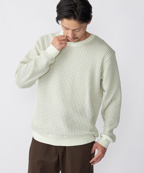 SHIPS(シップス)の「SHIPS: 2トーン ビッグワッフル クルーネック プルオーバー (ロンT)(Tシャツ/カットソー・メンズ・チャコールグレー/ネイビー/ライトグリーン/ナチュラル・SMALL/MEDIUM/LARGE/X-LARGE)」の6枚目の写真