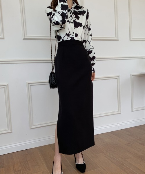 ECLIN（エクラン）の「スリットタイトロングスカート（スカート・レディース・ブラック/ベージュ/カーキ・S/M）」の9枚目の写真