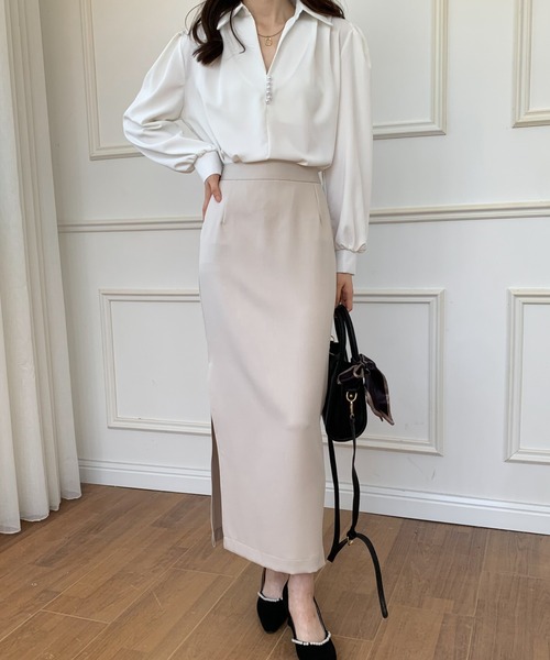 ECLIN（エクラン）の「スリットタイトロングスカート（スカート・レディース・ブラック/ベージュ/カーキ・S/M）」の20枚目の写真