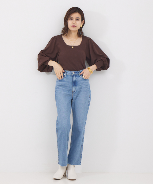 Rouge vif Anna（ルージュヴィフアンナ）の「パフスリーブスクエアネックニット（ニット/セーター・レディース・ブラウン/ピンク/アイボリー/ブラック・フリー）」の10枚目の写真