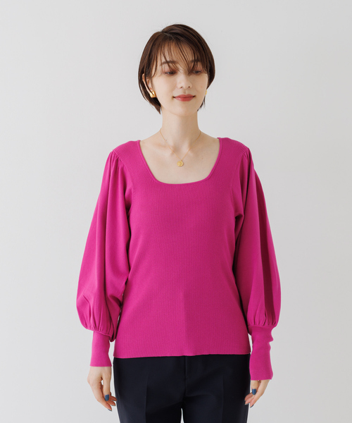 Rouge vif Anna（ルージュヴィフアンナ）の「パフスリーブスクエアネックニット（ニット/セーター・レディース・ブラウン/ピンク/アイボリー/ブラック・フリー）」の12枚目の写真