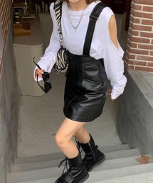 meJane | レザーライクサスペンダー付ハイウエストミニスカート(スカート)