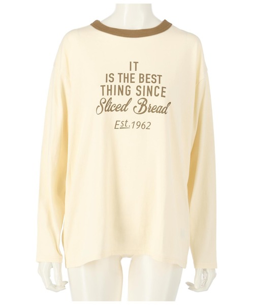 anap mimpi(アナップミンピ)の「カラーロゴプリントリンガーロングスリーブTシャツ(Tシャツ/カットソー・レディース・ベージュ/ネイビー/レッド/グリーン・FREE)」の2枚目の写真