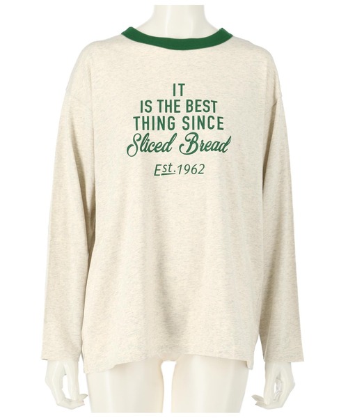 anap mimpi(アナップミンピ)の「カラーロゴプリントリンガーロングスリーブTシャツ(Tシャツ/カットソー・レディース・ベージュ/ネイビー/レッド/グリーン・FREE)」の11枚目の写真