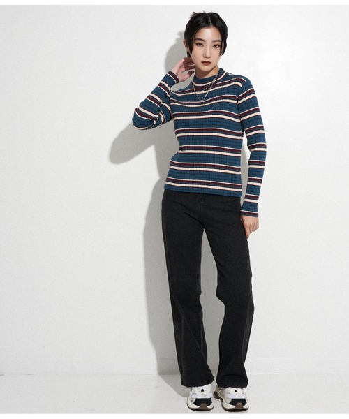 ANAP（アナップ）の「マルチボーダーリブトップスカットソー（Tシャツ/カットソー・レディース・ブルー/ネイビー・FREE）」の5枚目の写真