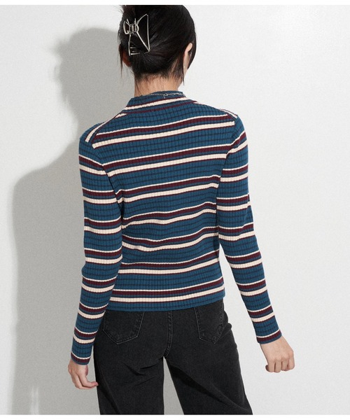 ANAP（アナップ）の「マルチボーダーリブトップスカットソー（Tシャツ/カットソー・レディース・ブルー/ネイビー・FREE）」の4枚目の写真