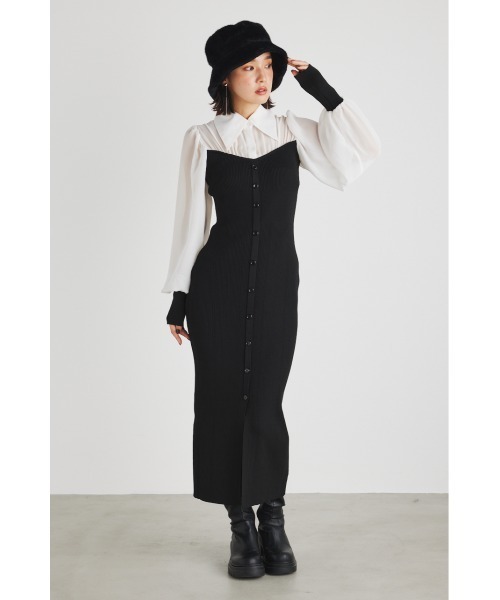 シャツコンビタイトニットワンピース（ワンピース）｜rienda