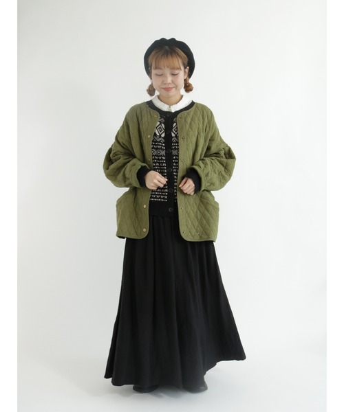 Samansa Mos2（サマンサ モスモス）の「カットキルトジャケット（テーラードジャケット・レディース・ブラック/カーキ/ベージュ・ﾌﾘ-）」の5枚目の写真