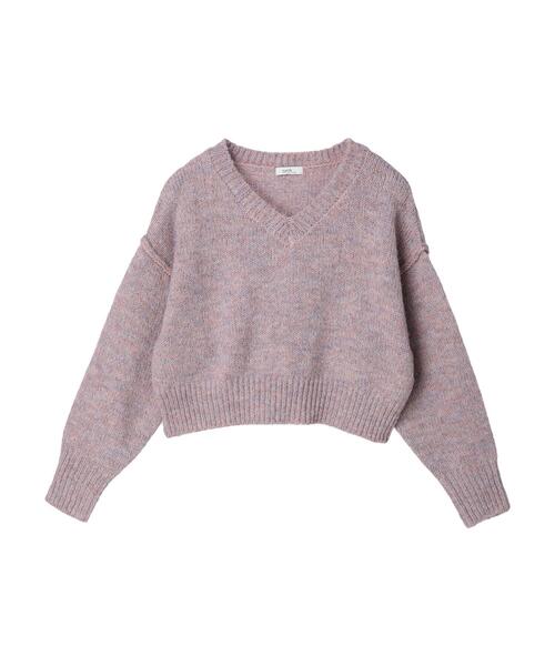 earth music&ecology(アースミュージックアンドエコロジー)の「ヘアリーVネックショートニット(ニット/セーター・レディース・ライム/ピンク/サックスブルー/ブラック/ライトベージュ・FREE)」の9枚目の写真