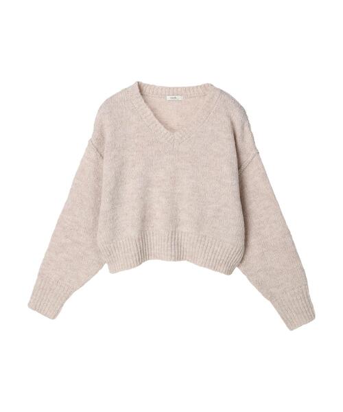 earth music&ecology(アースミュージックアンドエコロジー)の「ヘアリーVネックショートニット(ニット/セーター・レディース・ライム/ピンク/サックスブルー/ブラック/ライトベージュ・FREE)」の8枚目の写真