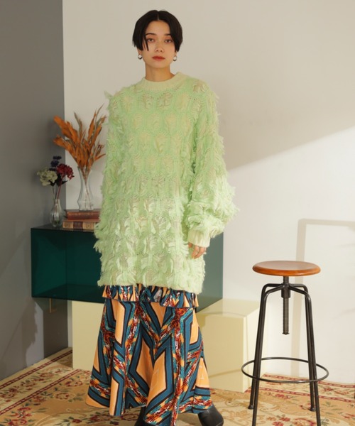 mag.by c（マグバイシー）の「(mag.by c)フリンジチュニックニット（ニット/セーター・レディース・ライトグリーン/オレンジ・ONE SIZE）」の11枚目の写真