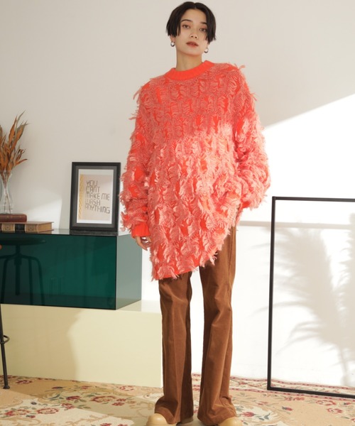 mag.by c（マグバイシー）の「(mag.by c)フリンジチュニックニット（ニット/セーター・レディース・ライトグリーン/オレンジ・ONE SIZE）」の8枚目の写真