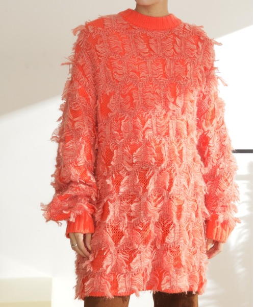 mag.by c（マグバイシー）の「(mag.by c)フリンジチュニックニット（ニット/セーター・レディース・ライトグリーン/オレンジ・ONE SIZE）」の5枚目の写真