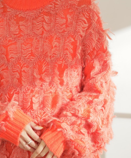 mag.by c（マグバイシー）の「(mag.by c)フリンジチュニックニット（ニット/セーター・レディース・ライトグリーン/オレンジ・ONE SIZE）」の12枚目の写真