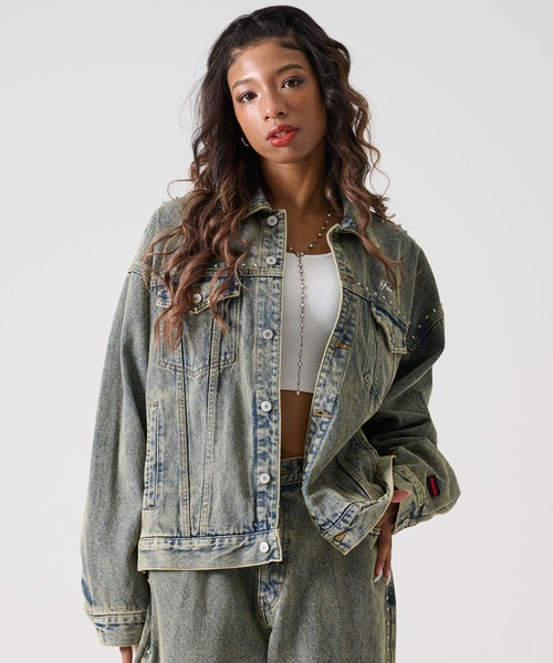 【激レア4XLUS輸入90s】FUBU ブブ スタッズ デニムジャケット