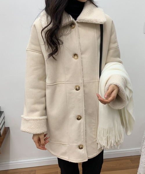 ABITOKYO（アビトーキョー）の「フェイクムートンボアジャケット（ムートンコート・レディース・ブラック/ベージュ/アイボリー・FREE）」の6枚目の写真