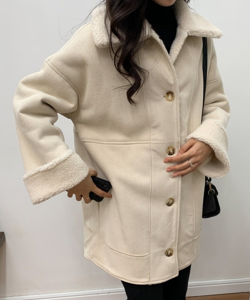 ABITOKYO（アビトーキョー）の「フェイクムートンボアジャケット（ムートンコート・レディース・ブラック/ベージュ/アイボリー・FREE）」の7枚目の写真