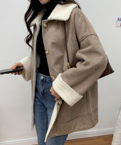 ABITOKYO（アビトーキョー）の「フェイクムートンボアジャケット（ムートンコート・レディース・ブラック/ベージュ/アイボリー・FREE）」の9枚目の写真