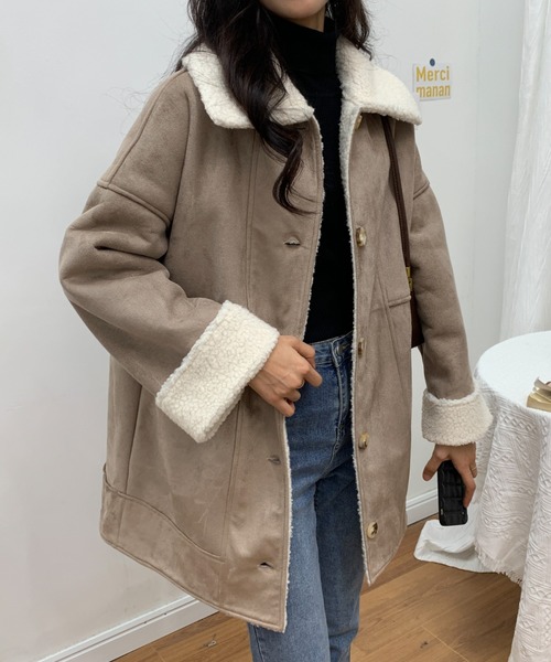 ABITOKYO（アビトーキョー）の「フェイクムートンボアジャケット（ムートンコート・レディース・ブラック/ベージュ/アイボリー・FREE）」の10枚目の写真